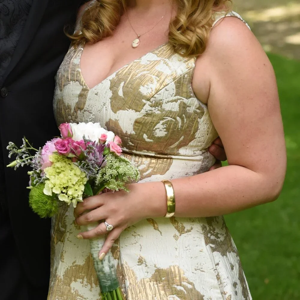 Aidan Mattox Cream Gold V-Neck A-Line Dress - Picture 4 of 4